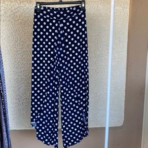 Navy Polka dot tulip pants with skirt opening